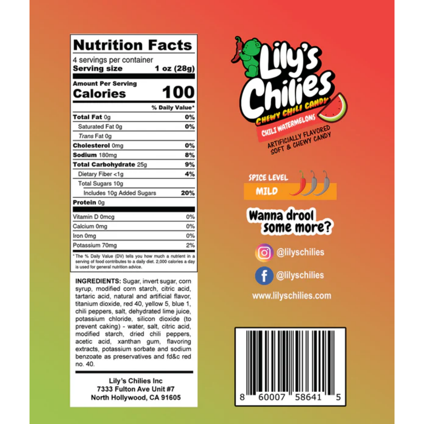 Lily's Chilies Chili Watermelon Gummies Candy 4oz 24ct