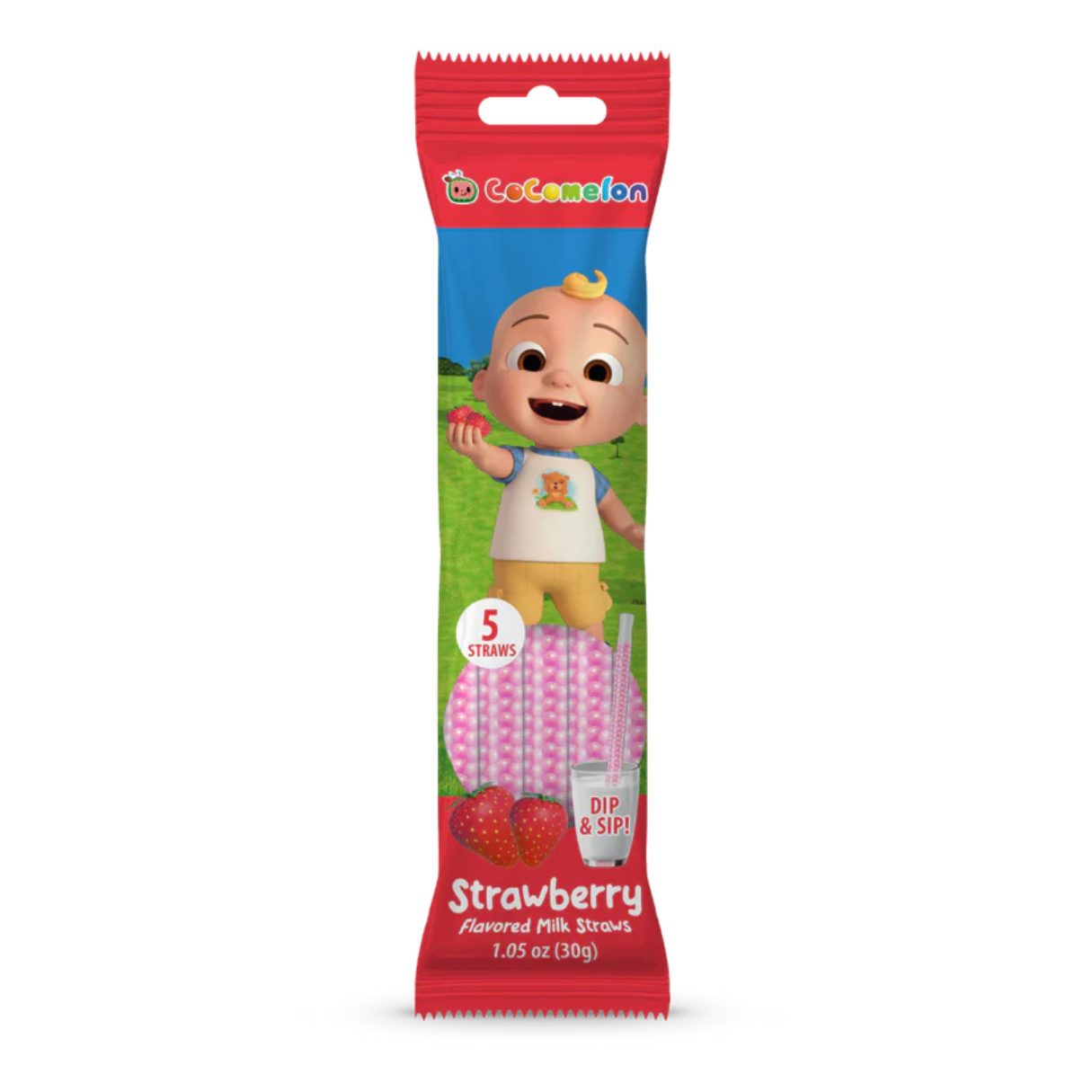 Cocomelon Dip & Sip Milk Straws Strawberry 1.05oz - 96ct