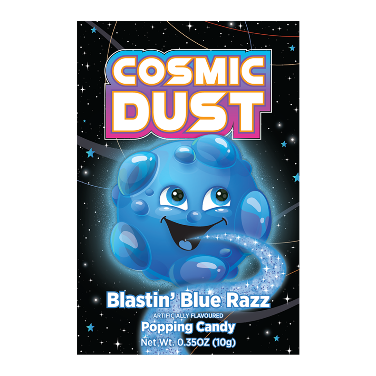 Cosmic Dust Blastin’ Blue Razz popping candy pouch with crackling crystals