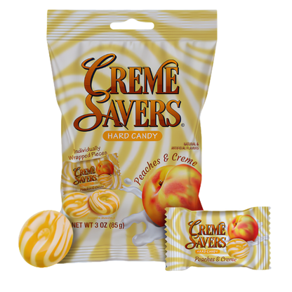 Creme Savers Peaches & Creme Hard Candy Peg Bag 6.25oz - 12ct
