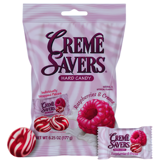 Creme Savers Raspberries & Creme Hard Candy Peg bag 6.25oz - 12ct