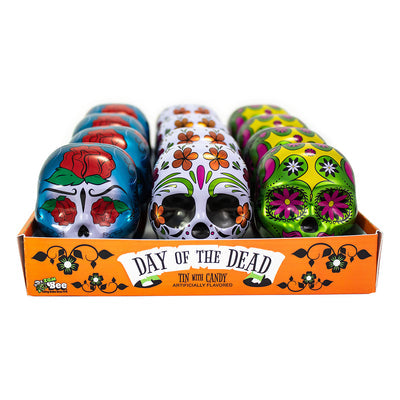 Day Of The Dead Skull Tin With Smarties .6oz - 12ct