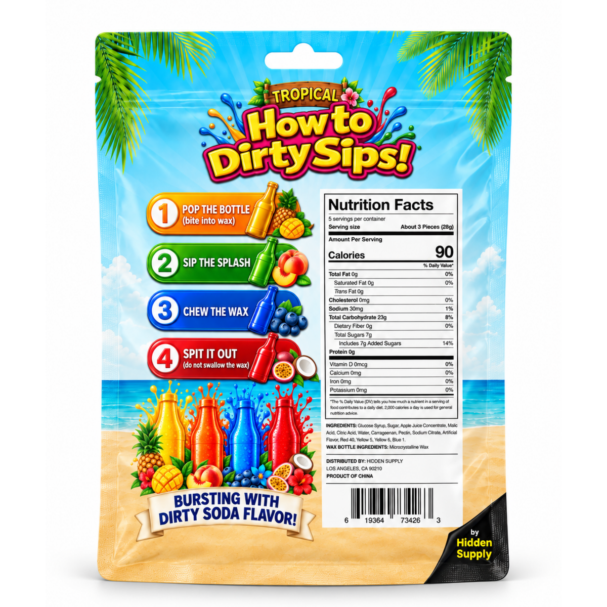 Dirty Sips Dirty Soda Wax Candy Tropical Mix 5oz 12ct