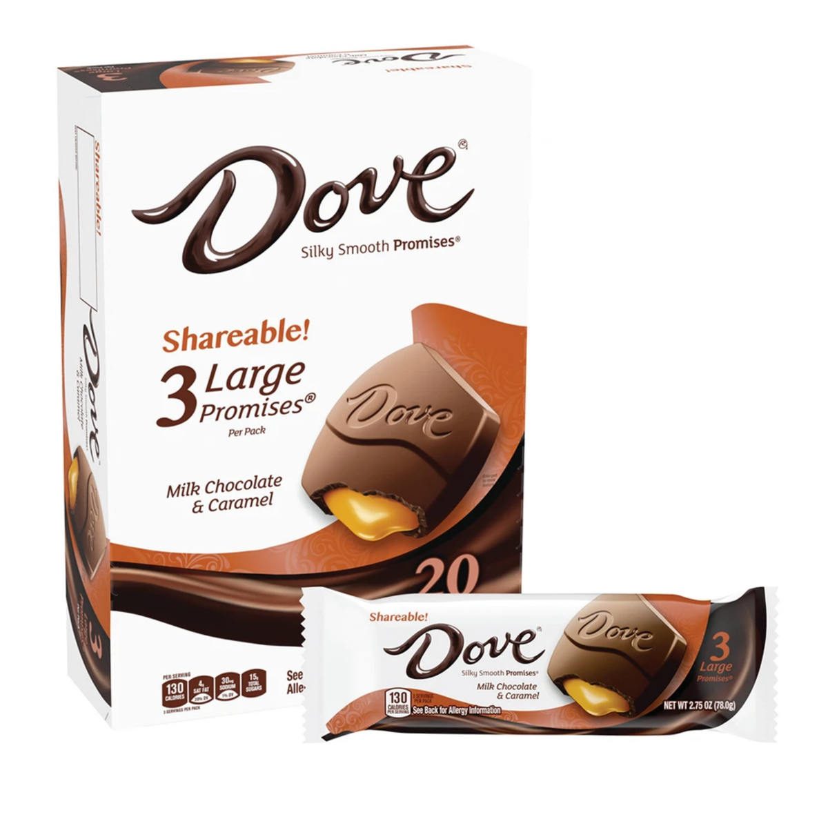 Dove Large Milk Chocolate & Caramel Promises 2.75oz 20ct