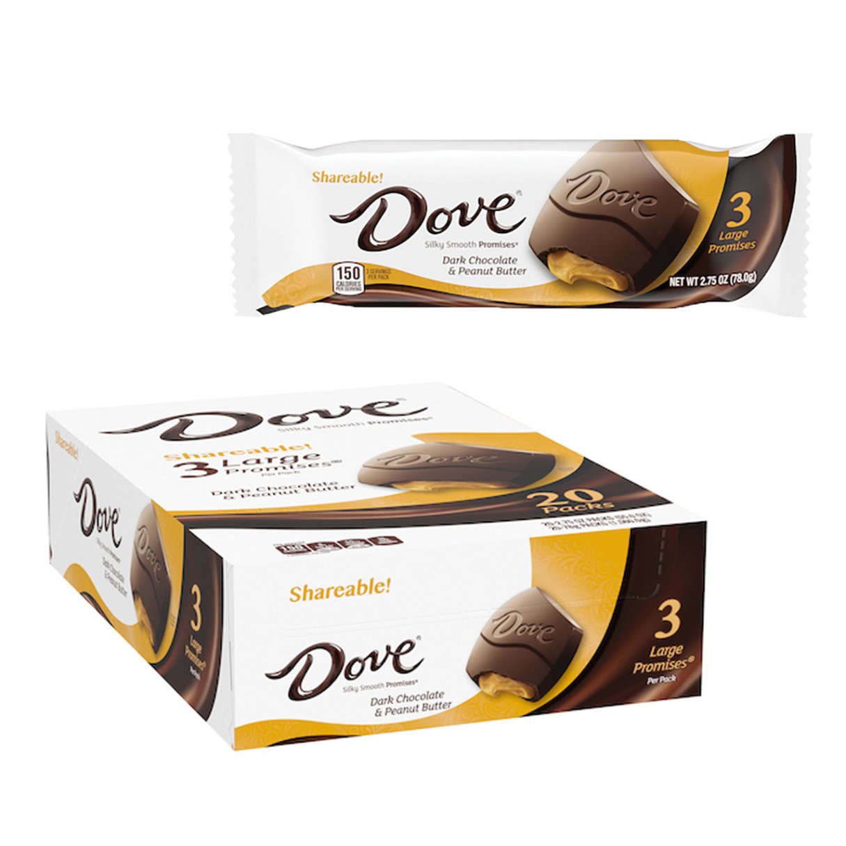 Dove Large Promises Dark Chocolate and Peanut Butter 2.75oz - 20ct