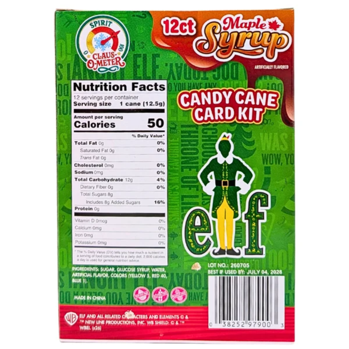 Elf Maple Syrup Candy Cane Card Kit 5.29oz 6ct