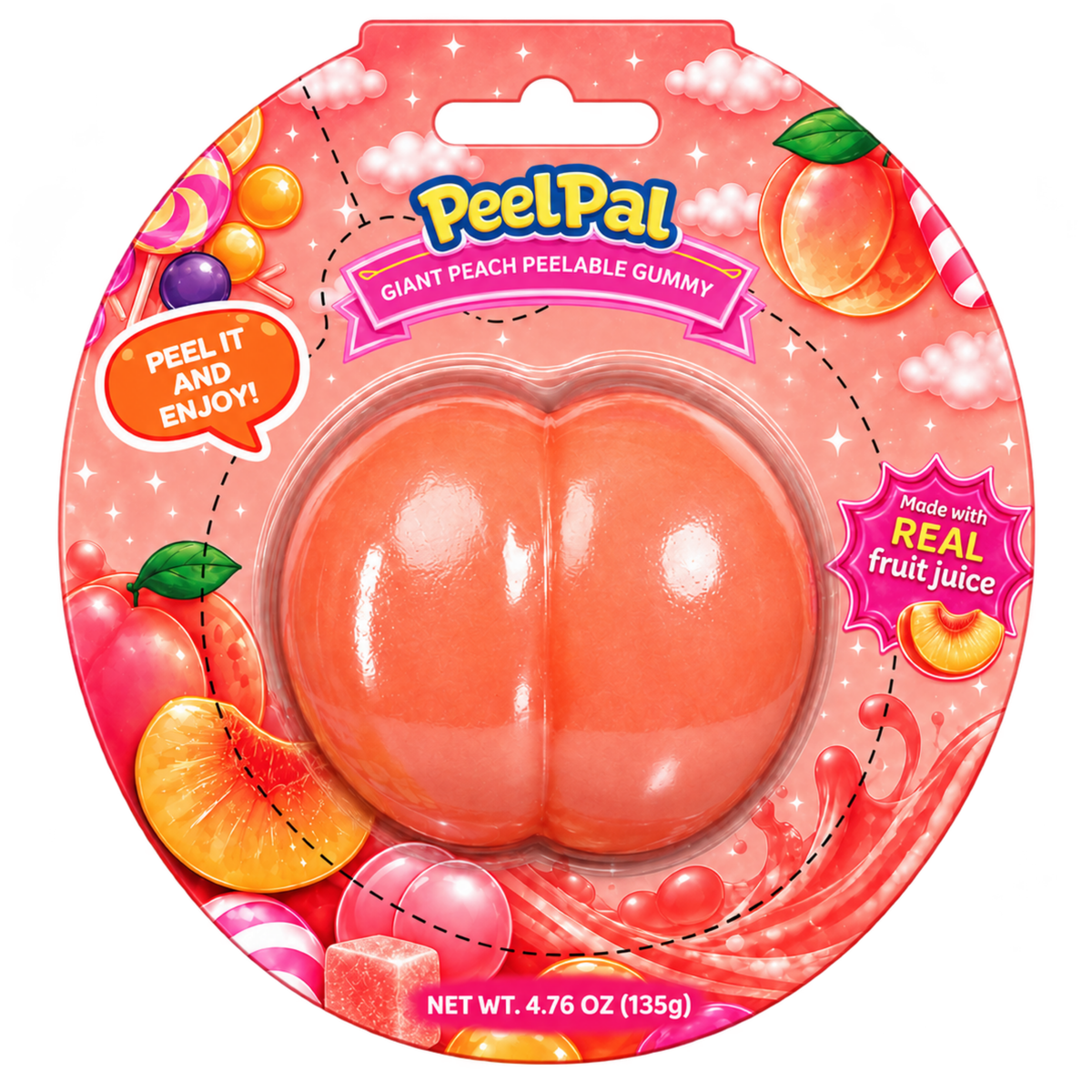 Giant Peelable Peach Gummy 4.76oz 12ct