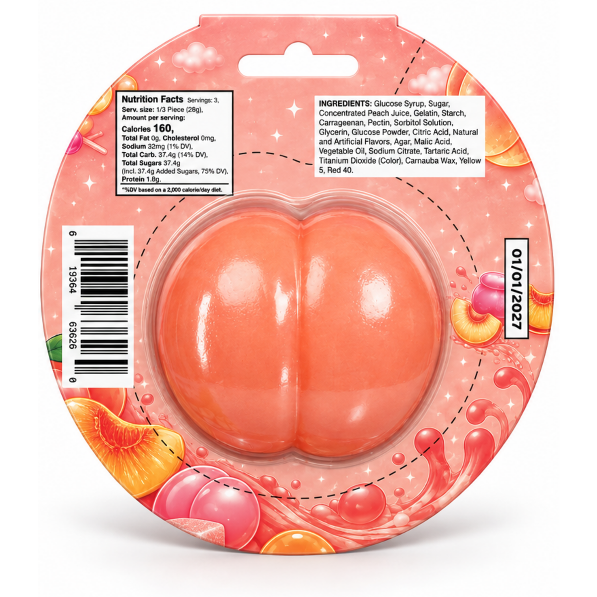 Giant Peelable Peach Gummy 4.76oz 12ct