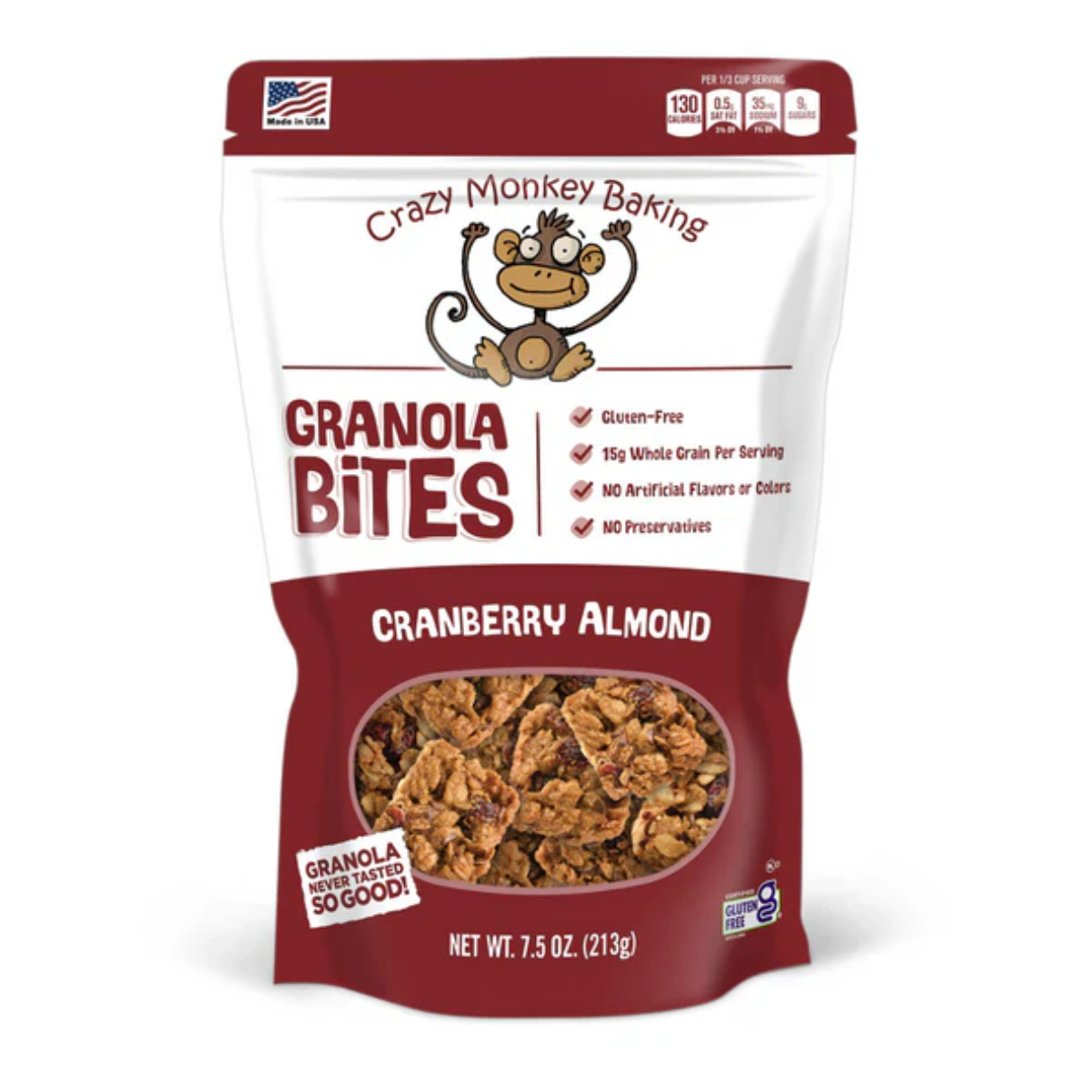 Granola Bites Crazy Monkey Baking Cranberry Almond 7.5oz - 6ct