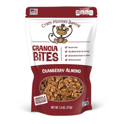 Granola Bites Crazy Monkey Baking Cranberry Almond 7.5oz - 6ct