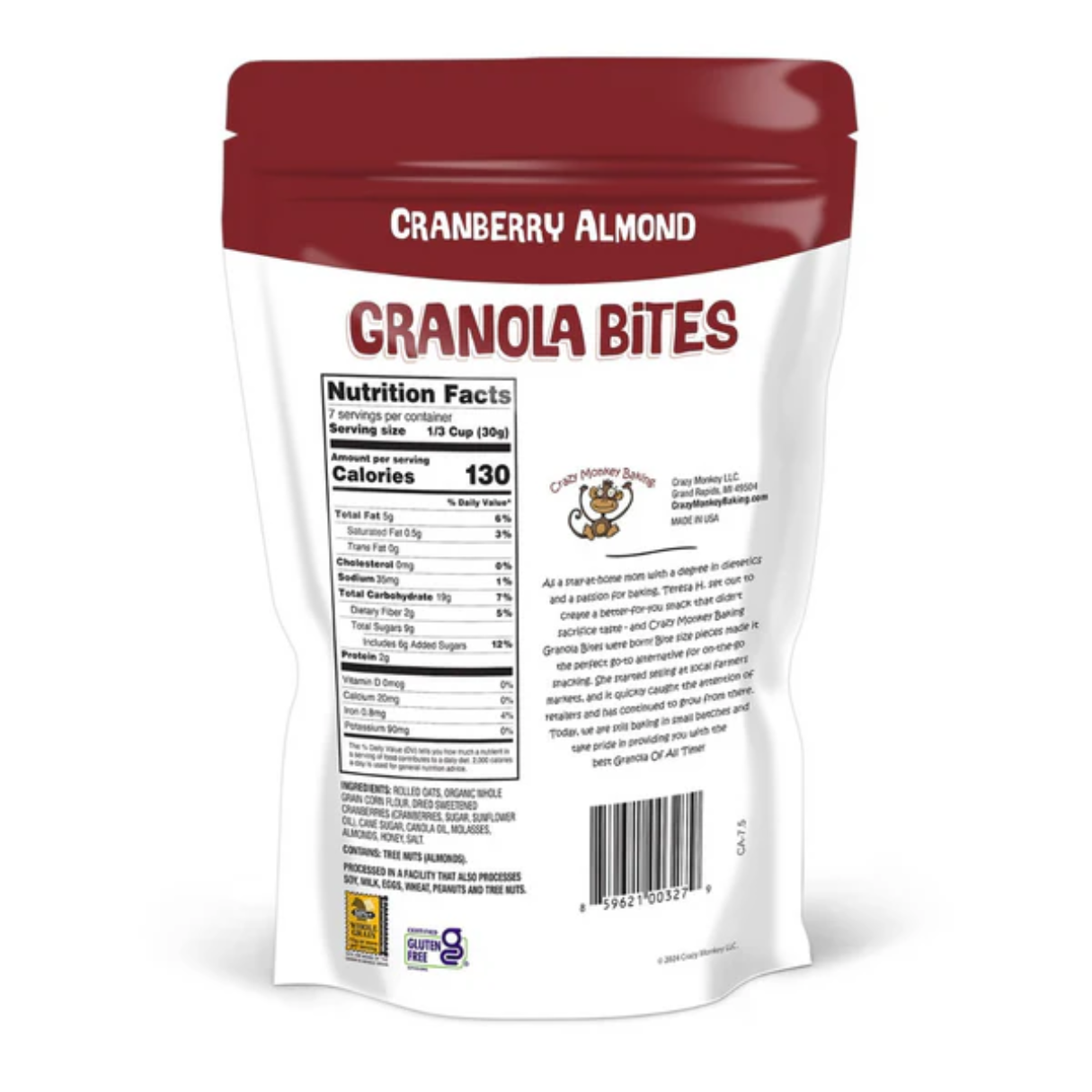 Granola Bites Crazy Monkey Baking Cranberry Almond 7.5oz - 6ct