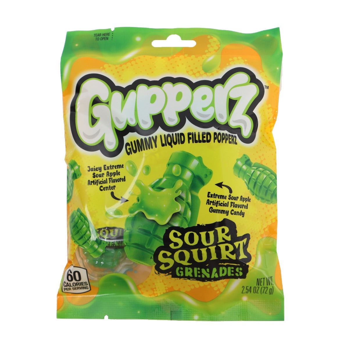 Gupperz Sour Squirt Grenades Peg Bag 2.54oz - 12ct
