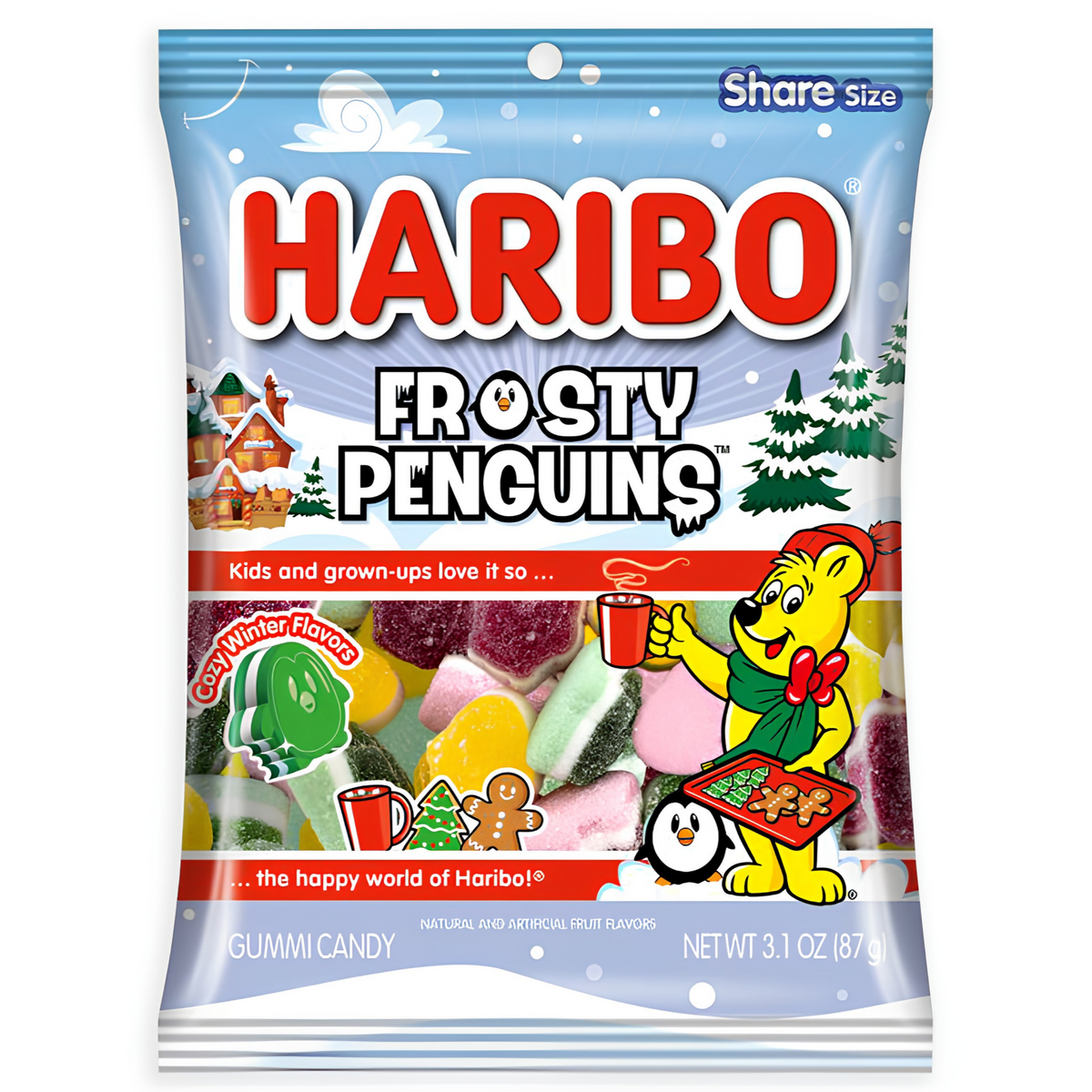 Haribo Frosty Penguins Gummies Peg Bag 3.1oz 12ct