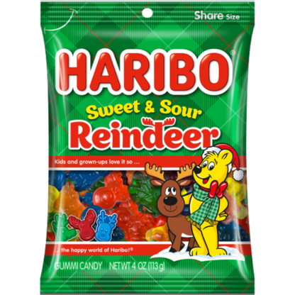 Haribo Sweet & Sour Gummi Reindeer 4oz - 12ct