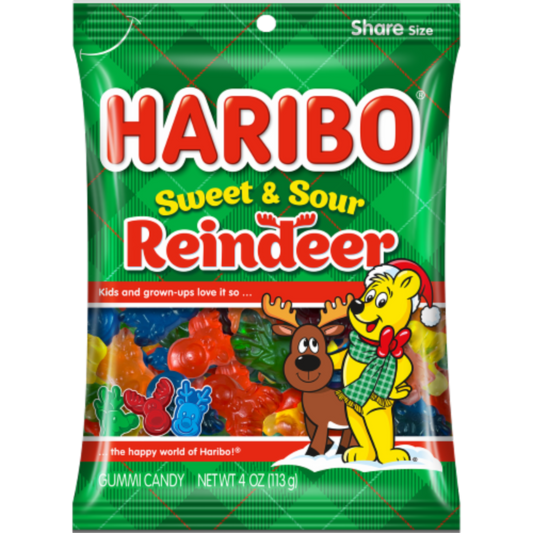 Haribo Sweet & Sour Gummi Reindeer 4oz - 12ct