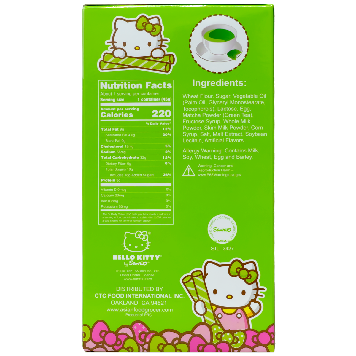 Hello Kitty Wafer Cookies Green Tea Flavor 1.58oz 48ct