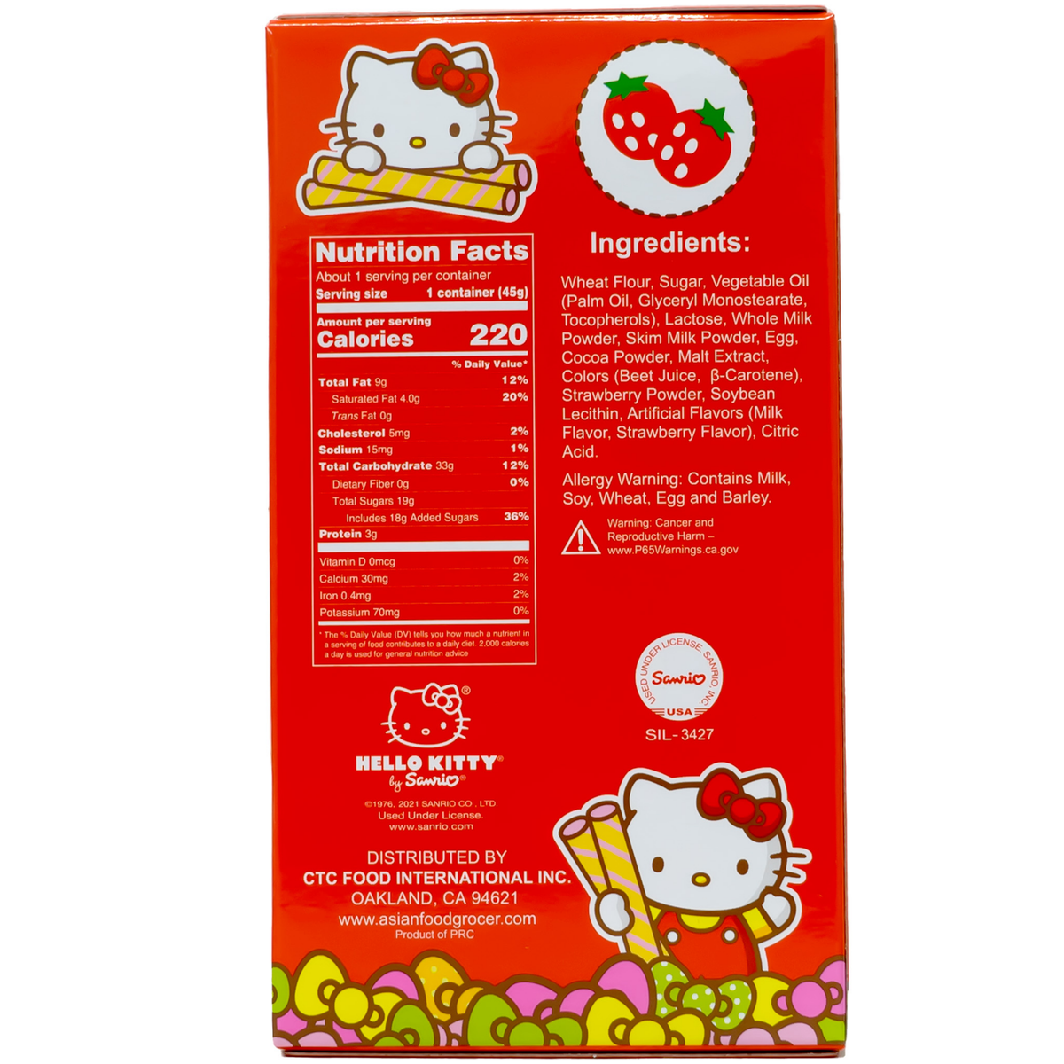 Hello Kitty Wafer Cookies Strawberry Flavor 1.58oz 48ct