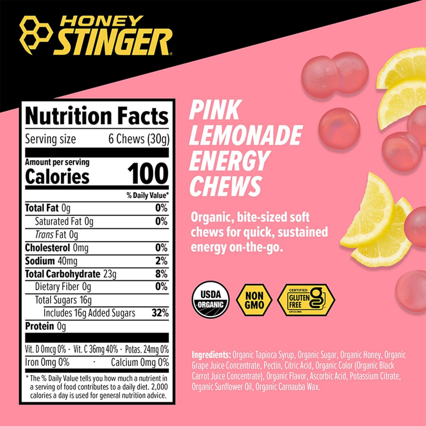 Honey Stinger Classic Pink Lemonade Energy Chews 1.8oz 12ct