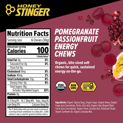Honey Stinger Classic Pomegranate Passionfruit Energy Chews 1.8oz 12ct