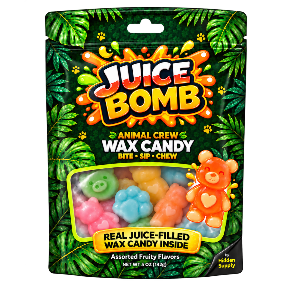 Juice Bomb Animal Crew Fruity Wax Candy 5oz 12ct
