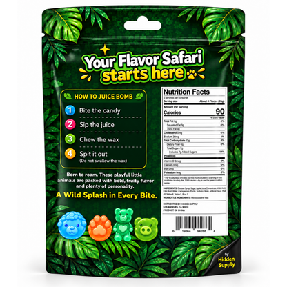 Juice Bomb Animal Crew Fruity Wax Candy 5oz 12ct
