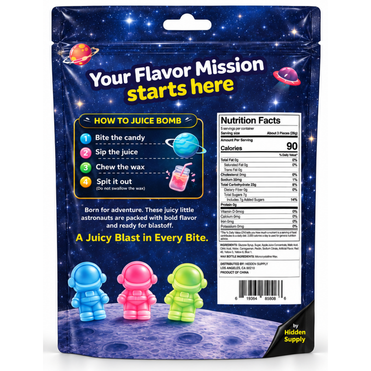 Juice Bomb Space Astronaut Fruity Wax Candy 5oz 12ct