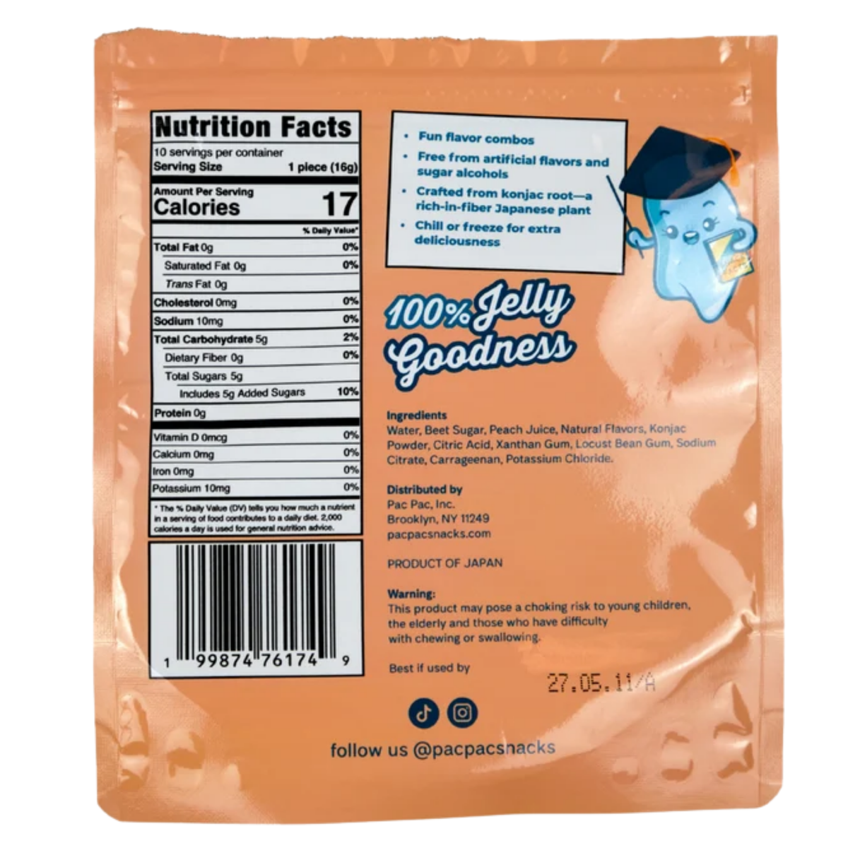 Juicy Chewy Jellies Peaches & Cream Peg Bag 5.64oz 12ct
