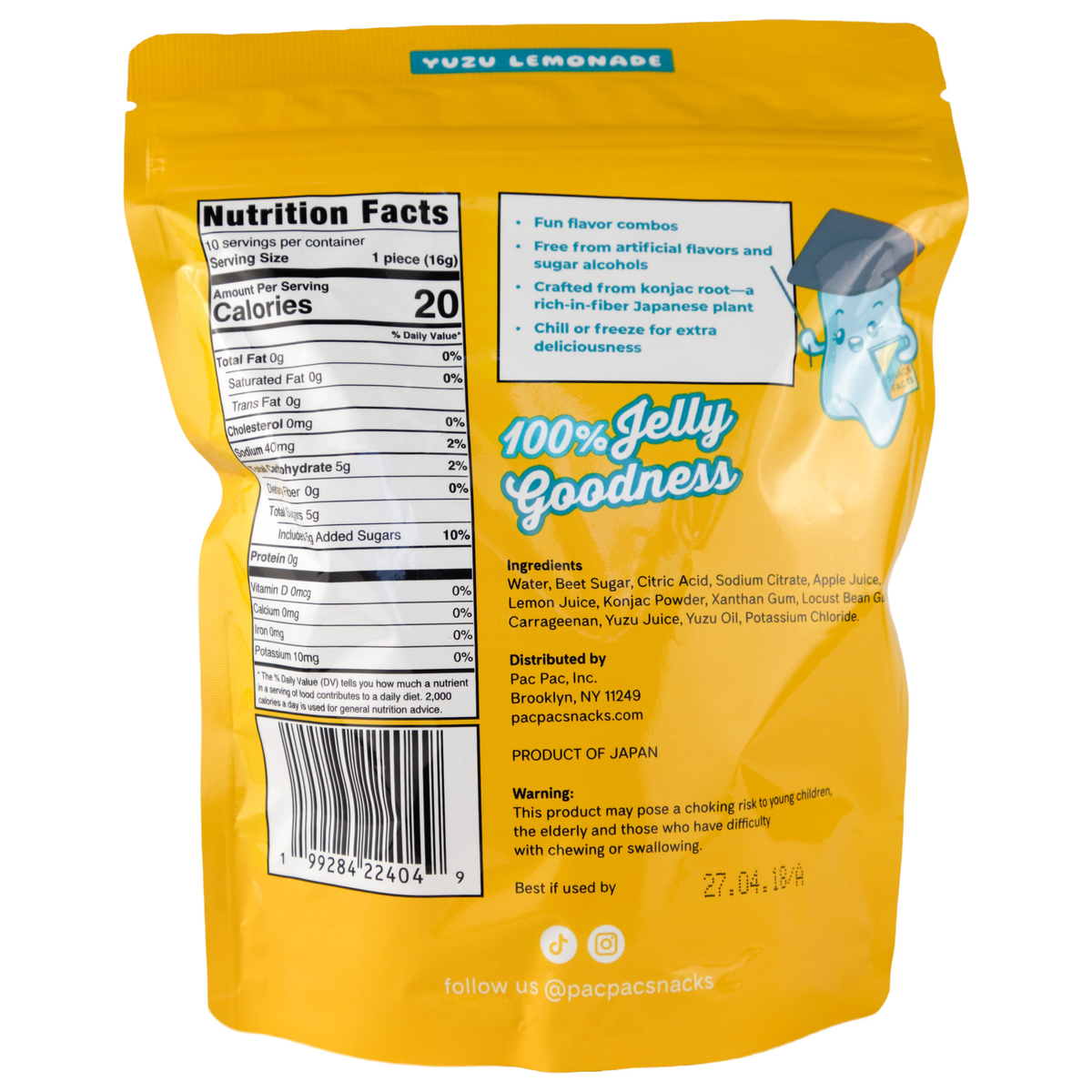 Juicy Chewy Jellies Yuzu Lemonade Peg Bag 5.64oz 12ct