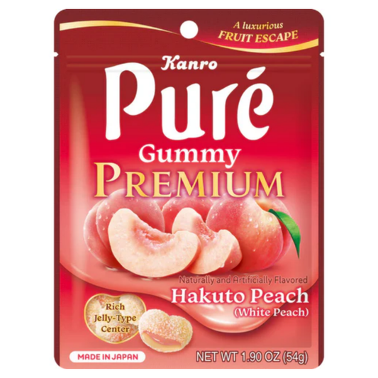 Kanro Pure Premium White Peach Gummies Candy 1.90oz 12ct