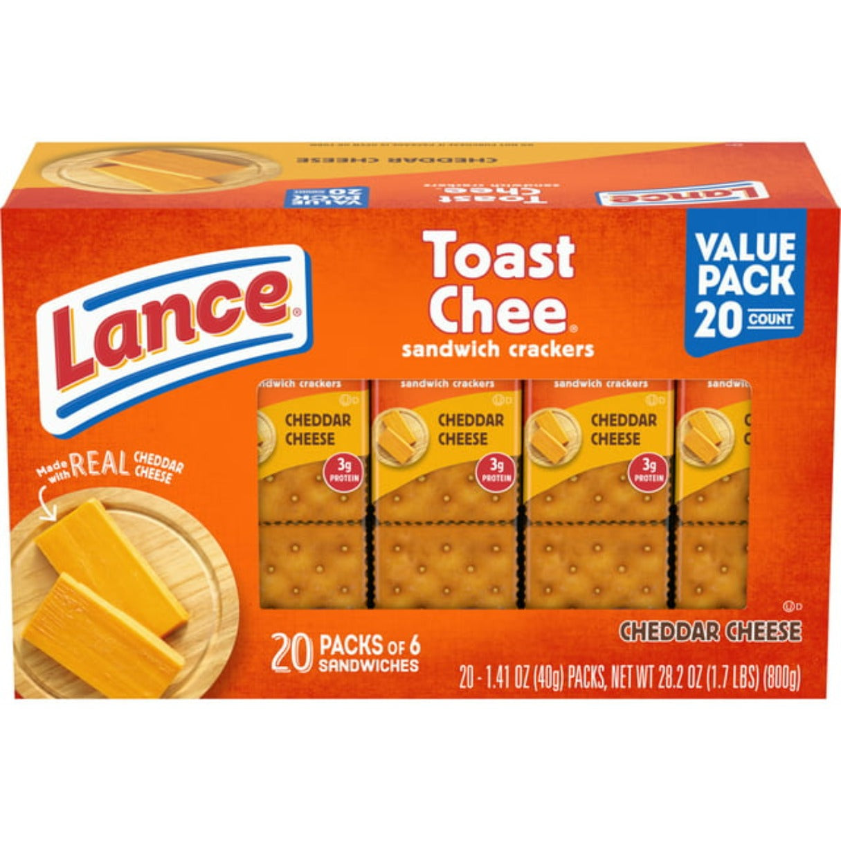 Lance Sandwich Crackers ToastChee Cheddar 1.41oz - 20ct