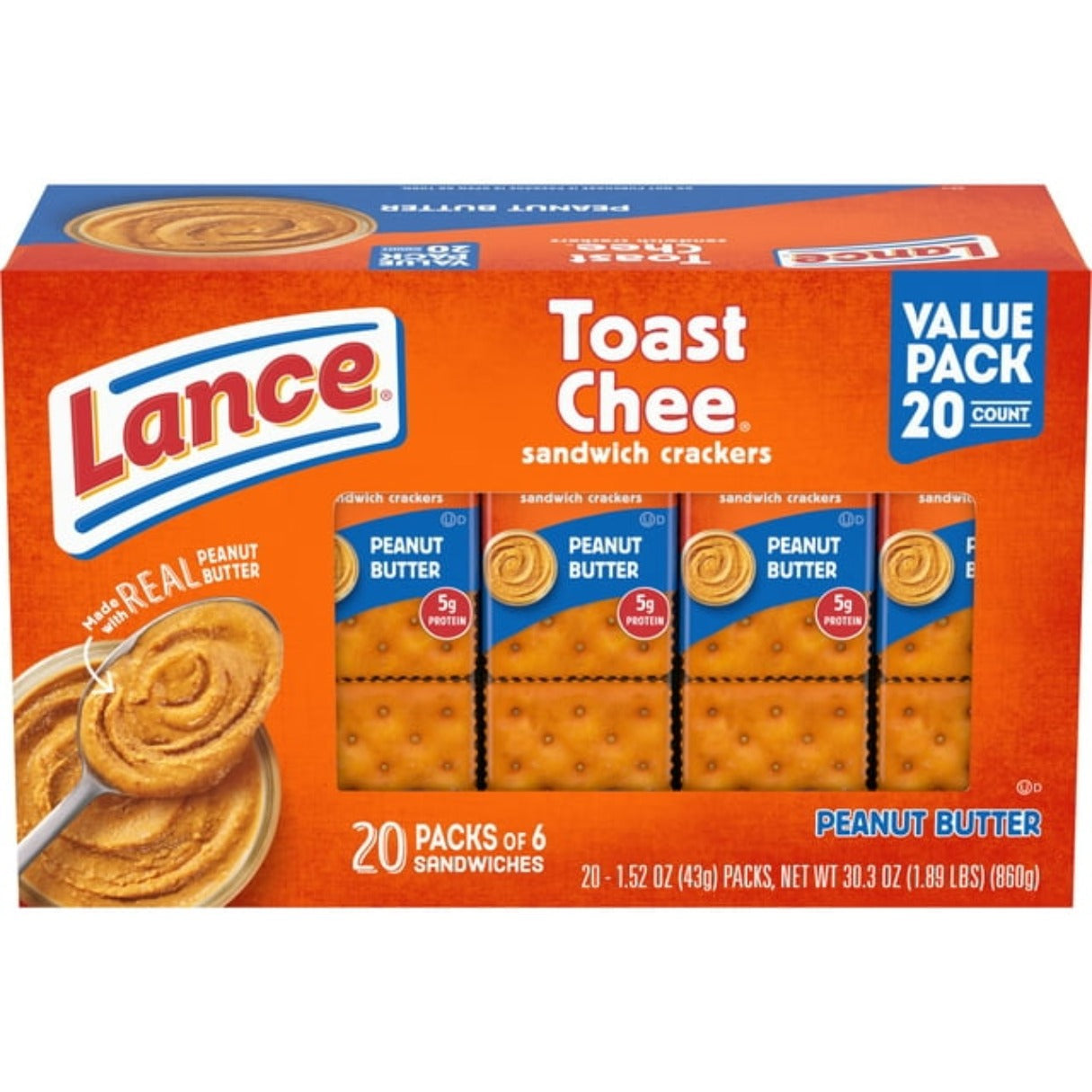 Lance Sandwich Crackers ToastChee Peanut Butter - 20ct
