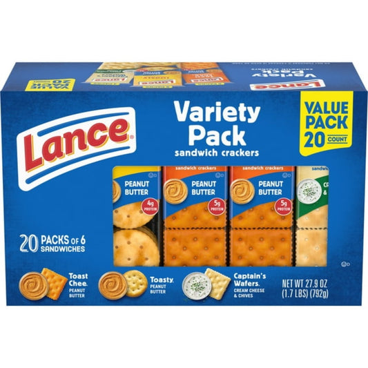 Lance Sandwich Crackers Variety Pack 3 Flavors - 20ct