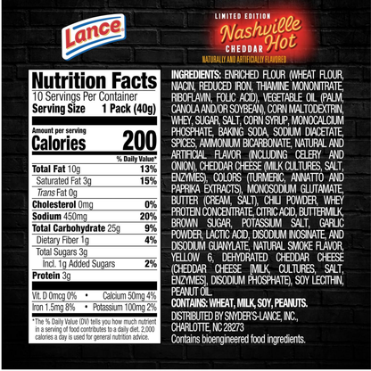 Lance Nashville Hot Cheddar Sandwich Crackers 1.41oz 10ct ($5.00/pc)