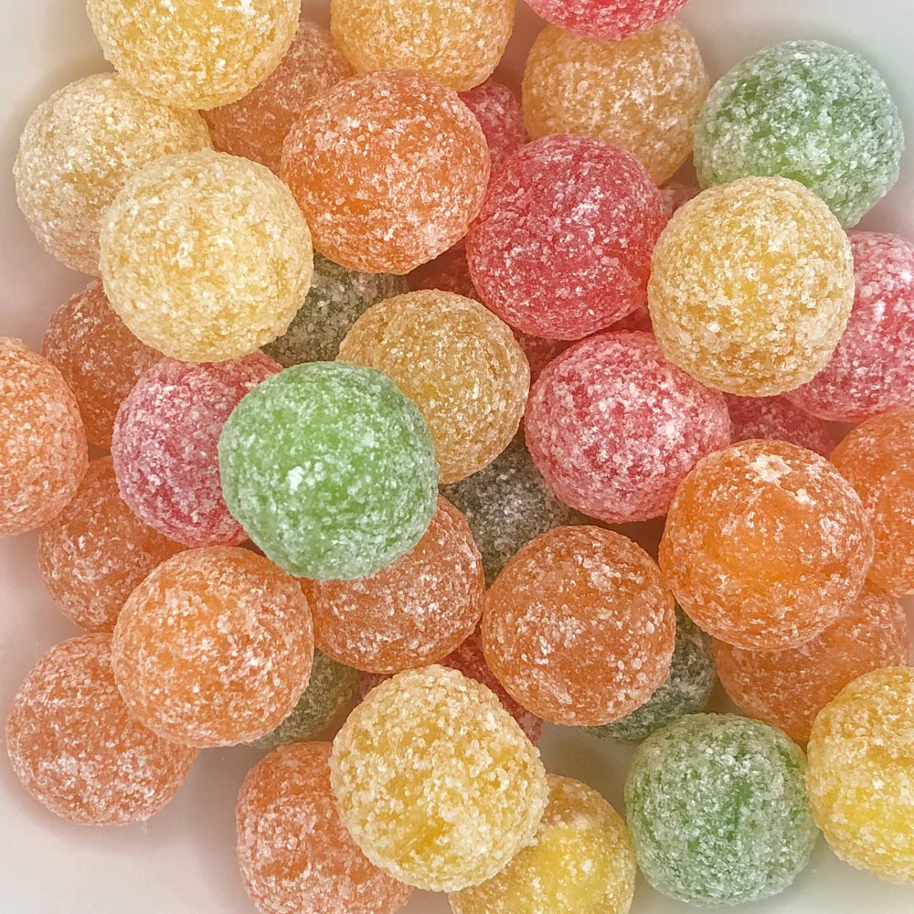 Assorted Mega Sour fruit candy balls with sugar coating – extreme sour UK candy
