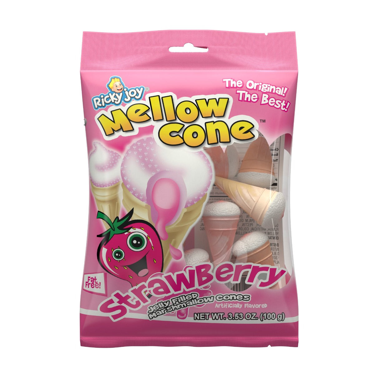 Ricky Joy Mellow Cones Strawberry Jelly Filled Marshmallow Cones 3.53oz - 18ct