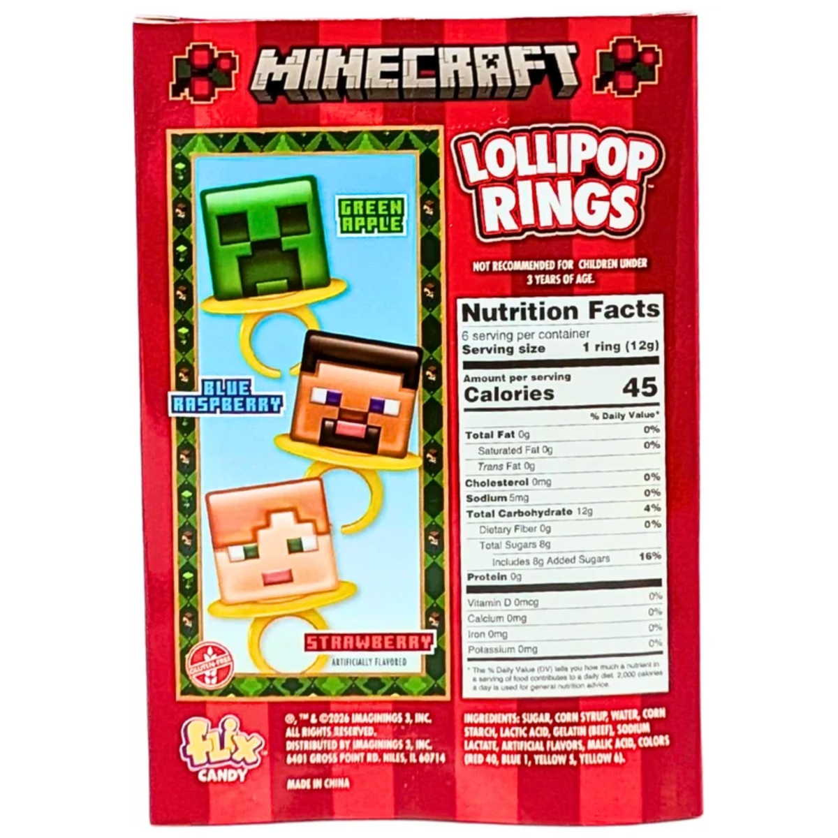 Minecraft Lollipop Rings Christmas FunBook 2.12oz 18ct