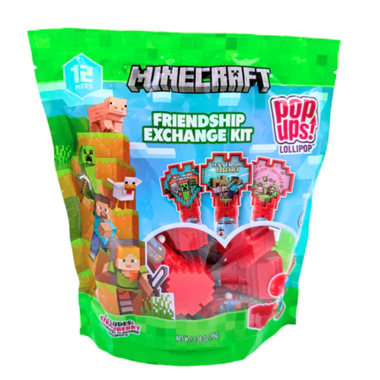 Minecraft Valentines Mini Pop Ups Lollipops Peg Bag - 6ct