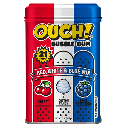 Ouch! Red, White and Blue Mix Bubble Gum 2oz 12ct