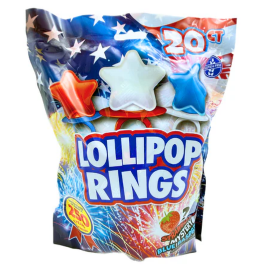 Patriotic Red, White, and Blue Star Lollipop Rings 20pc - 6ct