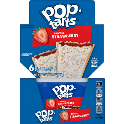 Pop-Tarts Frosted Strawberry featuring flaky toaster pastries with sweet strawberry-flavored filling and signature frosted topping.