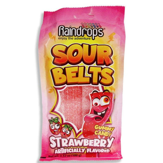 Raindrops Sour Belts Strawberry 3.52oz - 48ct