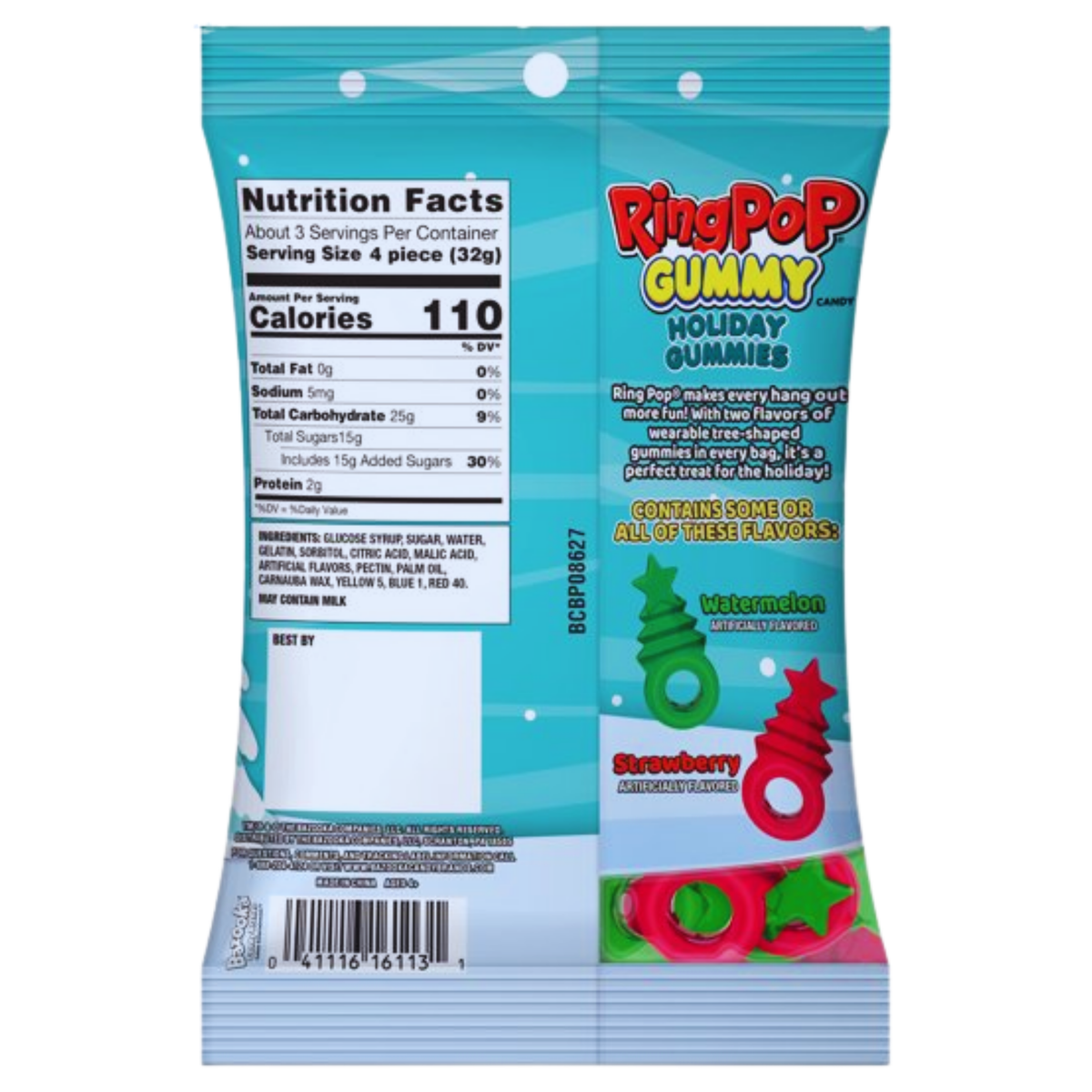 Ring Pop Holiday Fruit Flavored Gummy Candy Packs 3.4oz 8ct