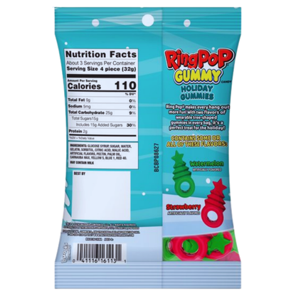 Ring Pop Holiday Fruit Flavored Gummy Candy Packs 3.4oz 8ct