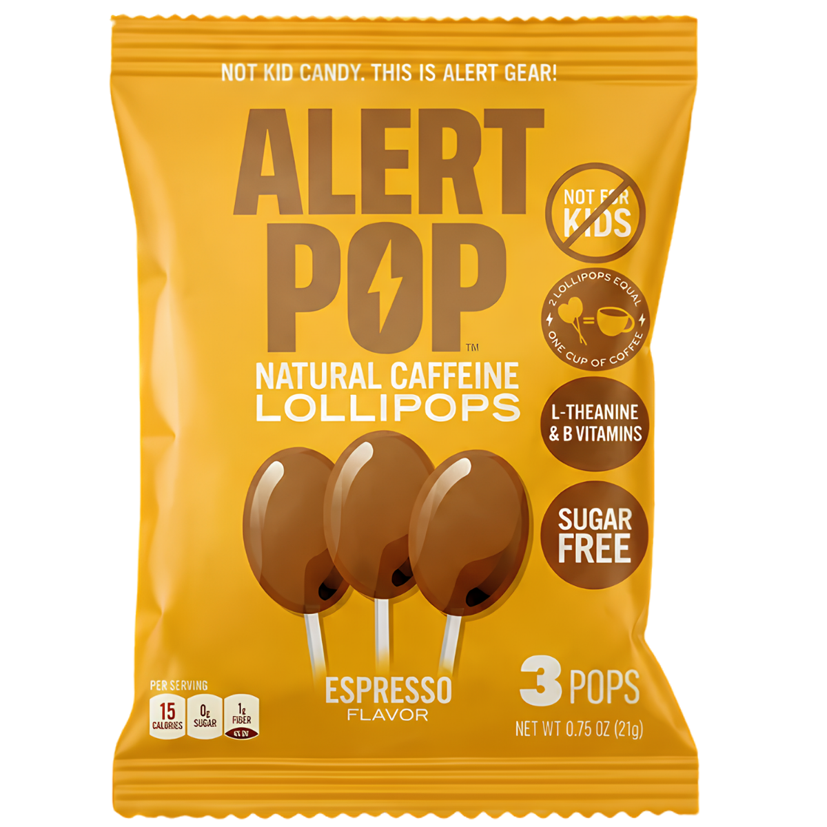 Alert Pop Espresso Lollipops .75oz 18ct