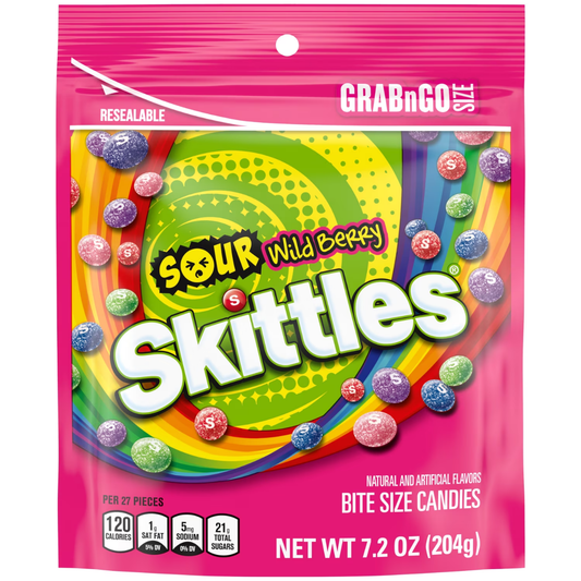 Skittles Sours Wild Berry Chewy Candy Grab N Go Peg Bag 7.2oz 8ct