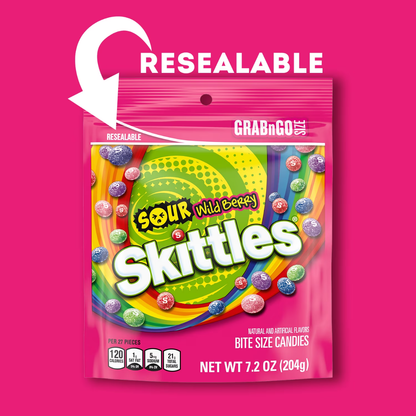 Skittles Sours Wild Berry Chewy Candy Grab N Go Peg Bag 7.2oz 8ct