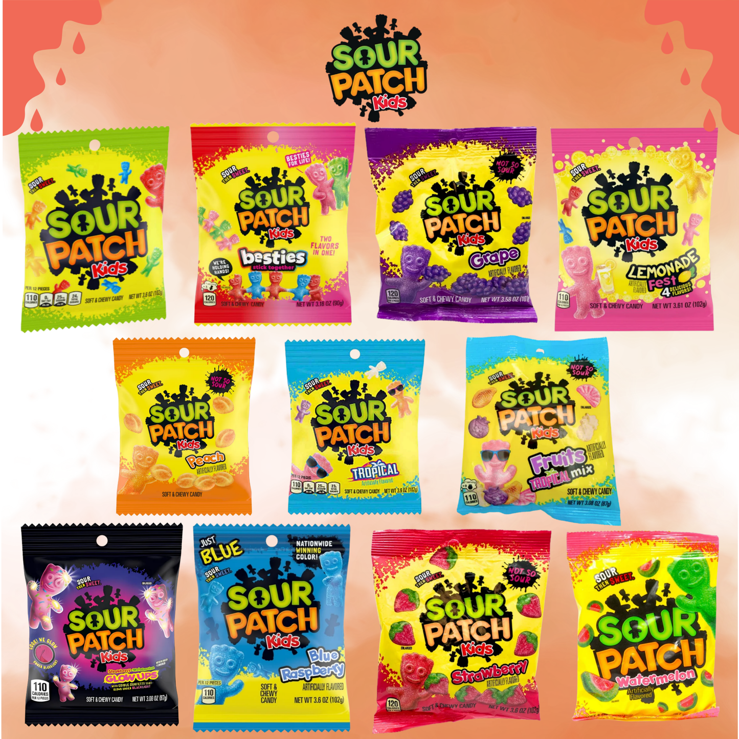 Sour Patch Kids Peg Bag Assortment Candy 33ct