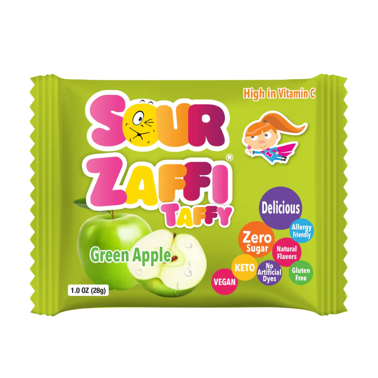 Sour Zaffy Taffy Green Apple 1oz - Bulk