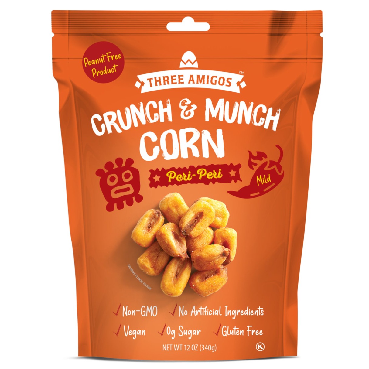 Three Amigos Crunch & Munch Corn Peri Peri 12oz - 8ct