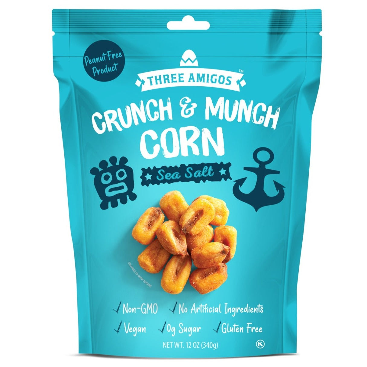Three Amigos Crunch & Munch Corn Sea Salt 12oz - 8ct